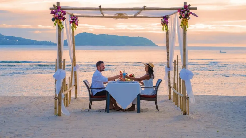 Candle light dinner on honeymoon in Thailand